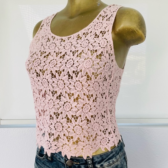 NELLA FANTASIA Pastel Pink Cutwork LACE CAMI Style TOP S/M - Picture 5 of 11